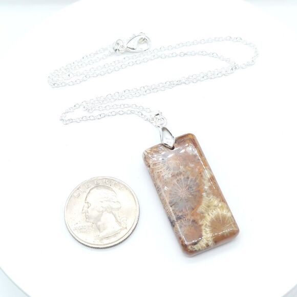 Natural Fossil Coral Necklace Fossilized Crystal Stone Pendant - Picture 9 of 9